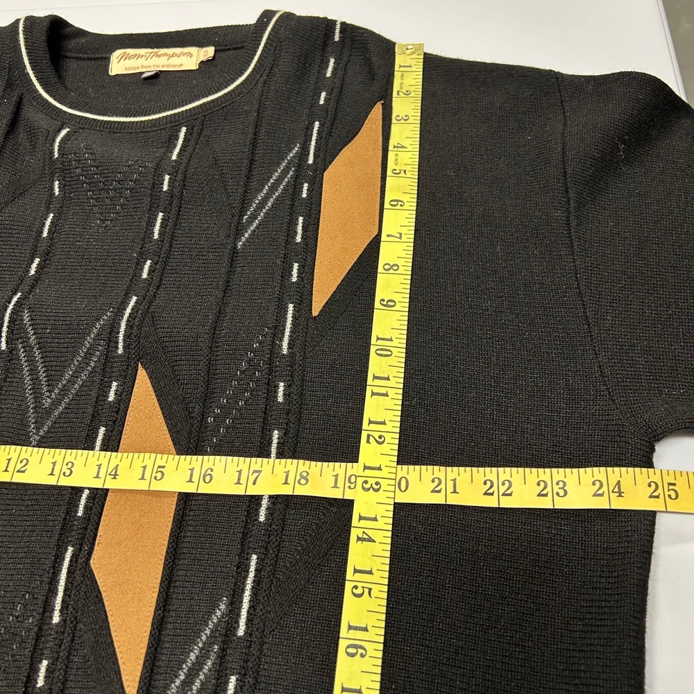 Vtg Norm Thompson Men Black Geometric Knit Sweater XL Wool Blend Crew Neck Black - Picture 6 of 8